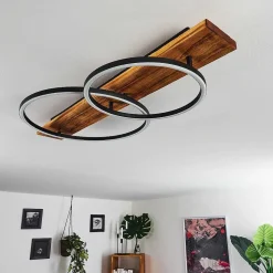 Plafonnier Pompu Led Bois Fonce, Noir, 2 Lumieres