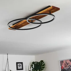 Plafonnier Pompu Led Bois Fonce, Noir, 2 Lumieres