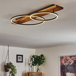 Plafonnier Pompu Led Bois Fonce, Noir, 2 Lumieres