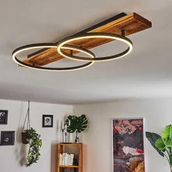 Plafonnier Pompu Led Bois Fonce, Noir, 2 Lumieres