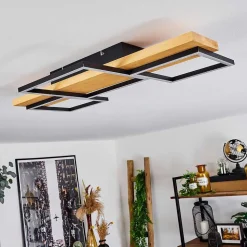 Plafonnier Pompu Led Bois Clair, Noir, 1 Lumiere