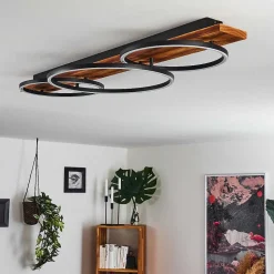 Plafonnier Pompu Led Bois Fonce, Noir, 3 Lumieres