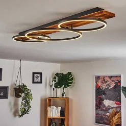 Plafonnier Pompu Led Bois Fonce, Noir, 3 Lumieres