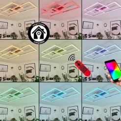 Plafonnier Relous Led Acier Inoxydable, 3 Lumieres, Telecommandes, Changeur De Couleurs