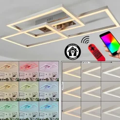 Plafonnier Relous Led Acier Inoxydable, 3 Lumieres, Telecommandes, Changeur De Couleurs