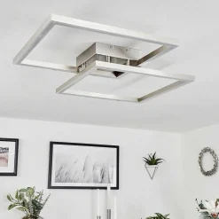 Plafonnier Relous Led Acier Inoxydable, 2 Lumieres, Telecommandes, Changeur De Couleurs