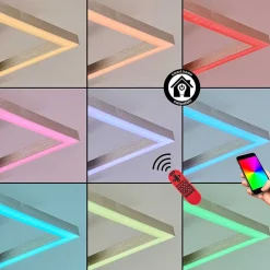 Plafonnier Relous Led Acier Inoxydable, 2 Lumieres, Telecommandes, Changeur De Couleurs