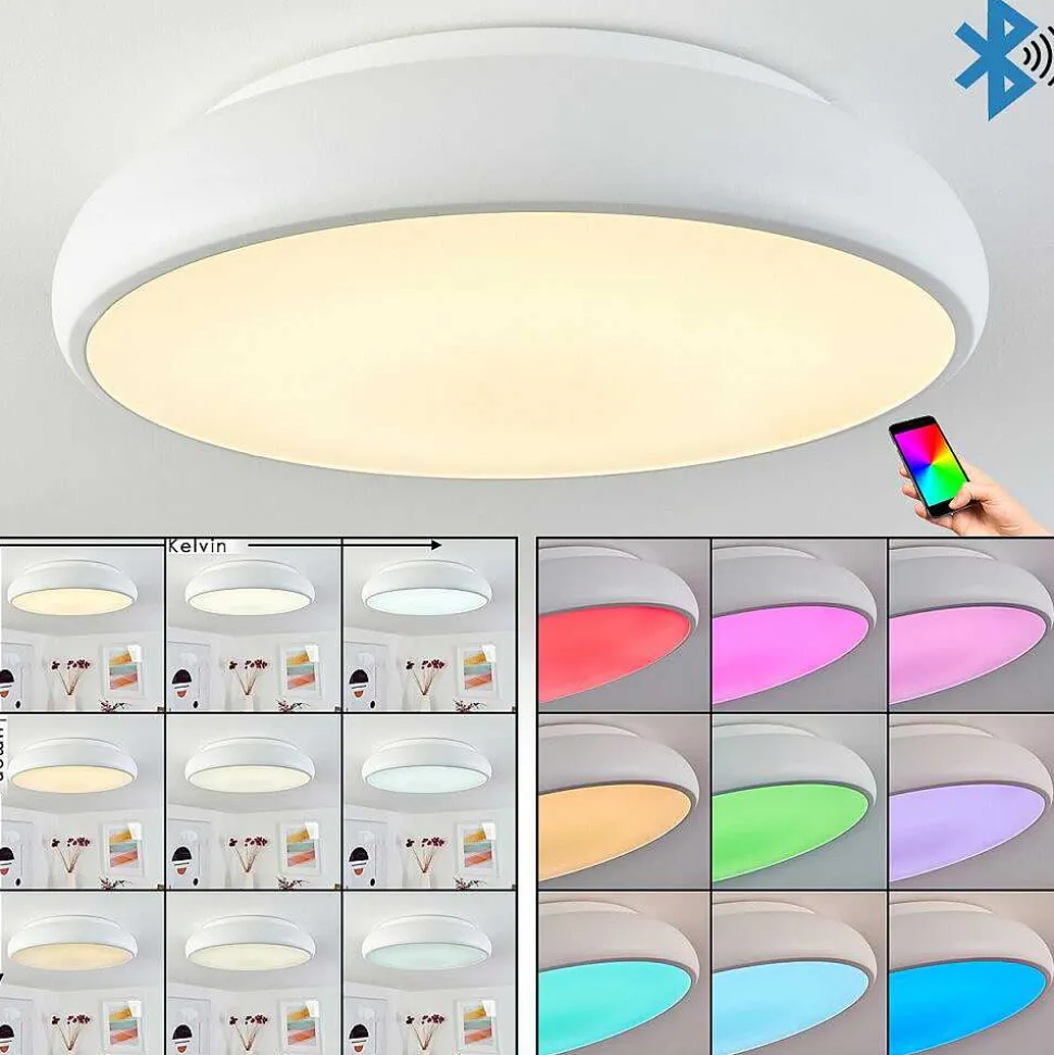 Plafonnier Rhone Led Blanc, 1 Lumiere, Changeur De Couleurs