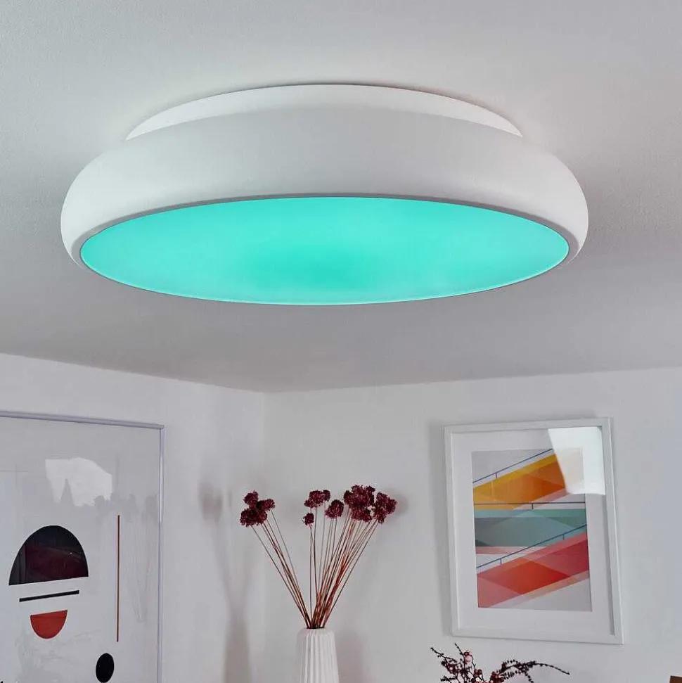 Plafonnier Rhone Led Blanc, 1 Lumiere, Changeur De Couleurs