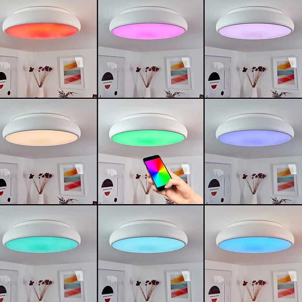 Plafonnier Rhone Led Blanc, 1 Lumiere, Changeur De Couleurs