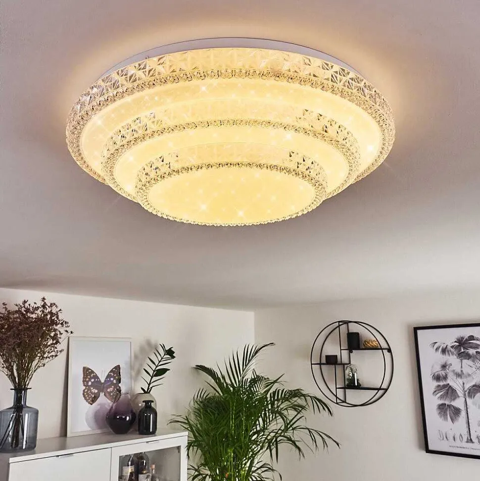 Plafonnier Roseto Led Transparent, Blanc, 1 Lumiere, Telecommandes