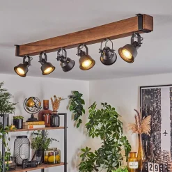 Plafonnier Safari Brun, Noir, 6 Lumieres