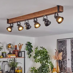 Plafonnier Safari Brun, Noir, 6 Lumieres