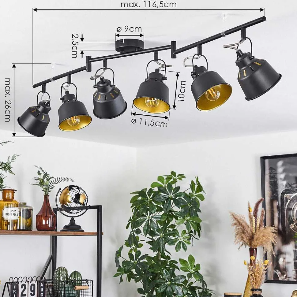 Plafonnier Safari Chrome, Noir, 6 Lumieres