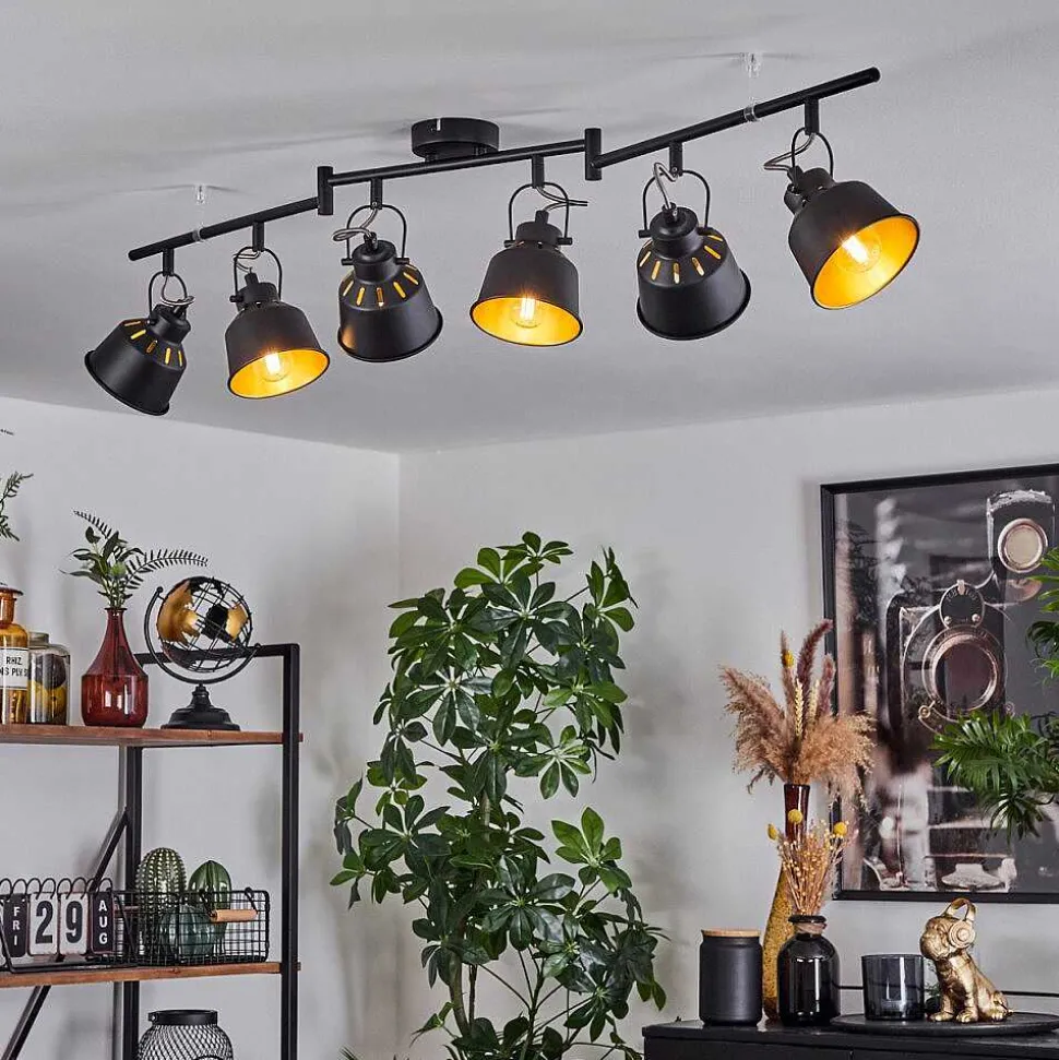 Plafonnier Safari Chrome, Noir, 6 Lumieres