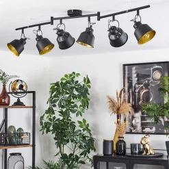 Plafonnier Safari Chrome, Noir, 6 Lumieres