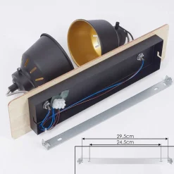 Plafonnier Safari Chrome, Bois Clair, Noir, 2 Lumieres