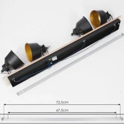 Plafonnier Safari Chrome, Bois Clair, Noir, 4 Lumieres