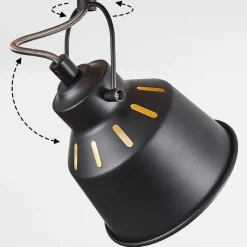 Plafonnier Safari Chrome, Bois Clair, Noir, 4 Lumieres