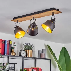 Plafonnier Safari Chrome, Ecru, Noir, 3 Lumieres