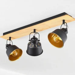 Plafonnier Safari Chrome, Ecru, Noir, 3 Lumieres