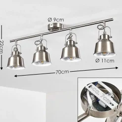 Plafonnier Safari Chrome Brosse, 4 Lumieres