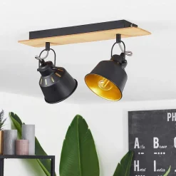 Plafonnier Safari Chrome, Ecru, Noir, 2 Lumieres