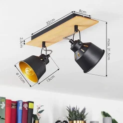 Plafonnier Safari Chrome, Ecru, Noir, 2 Lumieres