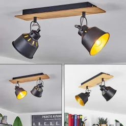 Plafonnier Safari Chrome, Ecru, Noir, 2 Lumieres