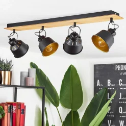 Plafonnier Safari Chrome, Ecru, Noir, 4 Lumieres