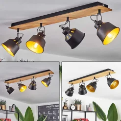 Plafonnier Safari Chrome, Ecru, Noir, 4 Lumieres