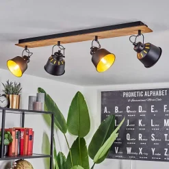 Plafonnier Safari Chrome, Ecru, Noir, 4 Lumieres