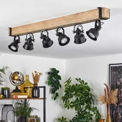 Plafonnier Safari Ecru, Noir, 6 Lumieres