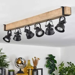 Plafonnier Safari Ecru, Noir, 6 Lumieres