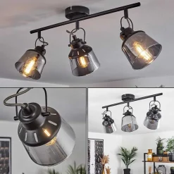 Plafonnier Safari Noir, 3 Lumieres