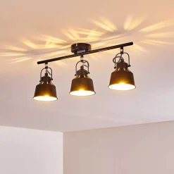 Plafonnier Safari Noir Dore, 3 Lumieres