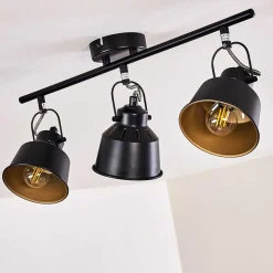 Plafonnier Safari Noir Dore, 3 Lumieres