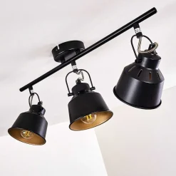 Plafonnier Safari Noir Dore, 3 Lumieres