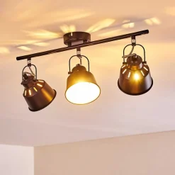 Plafonnier Safari Noir Dore, 3 Lumieres