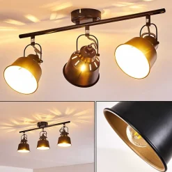 Plafonnier Safari Noir Dore, 3 Lumieres