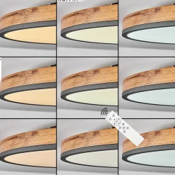 Plafonnier Salmi Led Anthracite, Brun, Couleur Bois, Noir, 1 Lumiere, Telecommandes