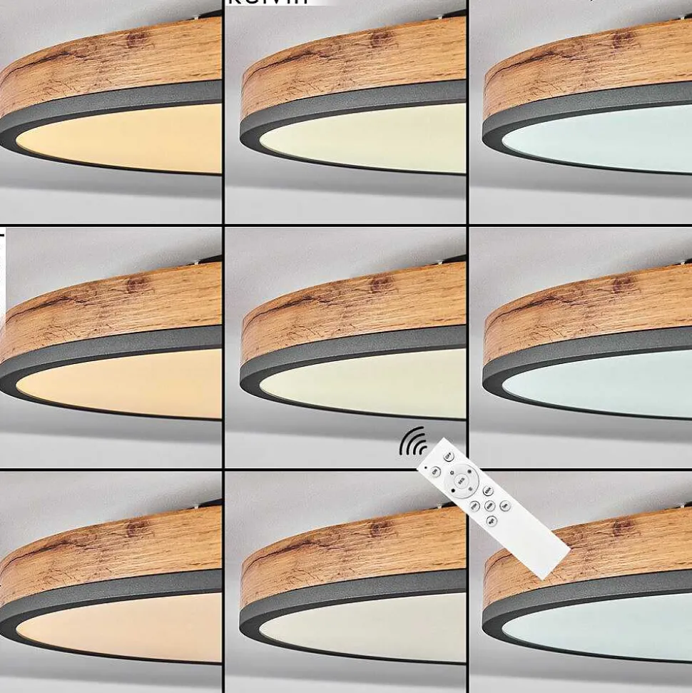 Plafonnier Salmi Led Anthracite, Brun, Couleur Bois, Noir, 1 Lumiere, Telecommandes