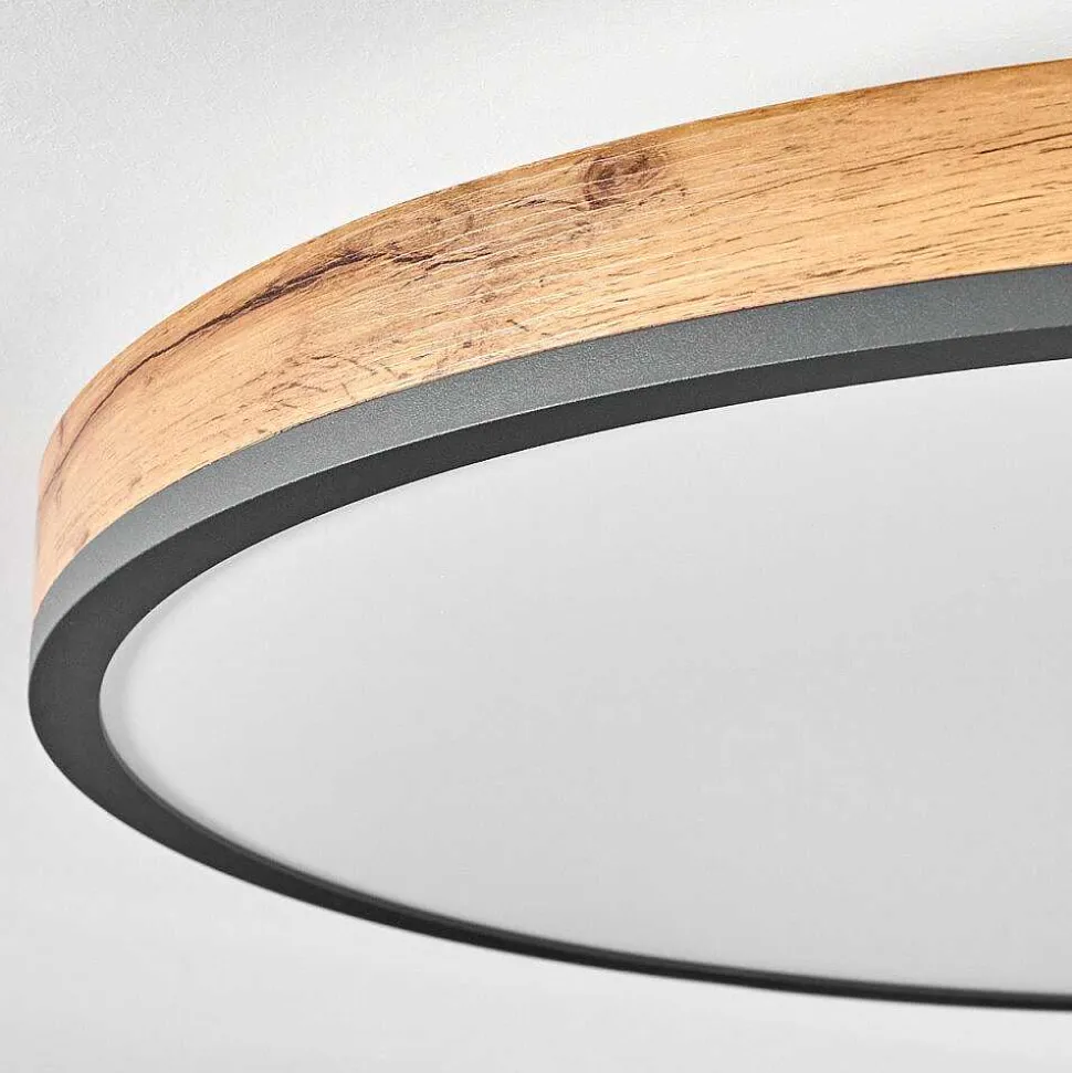 Plafonnier Salmi Led Anthracite, Brun, Couleur Bois, Noir, 1 Lumiere, Telecommandes