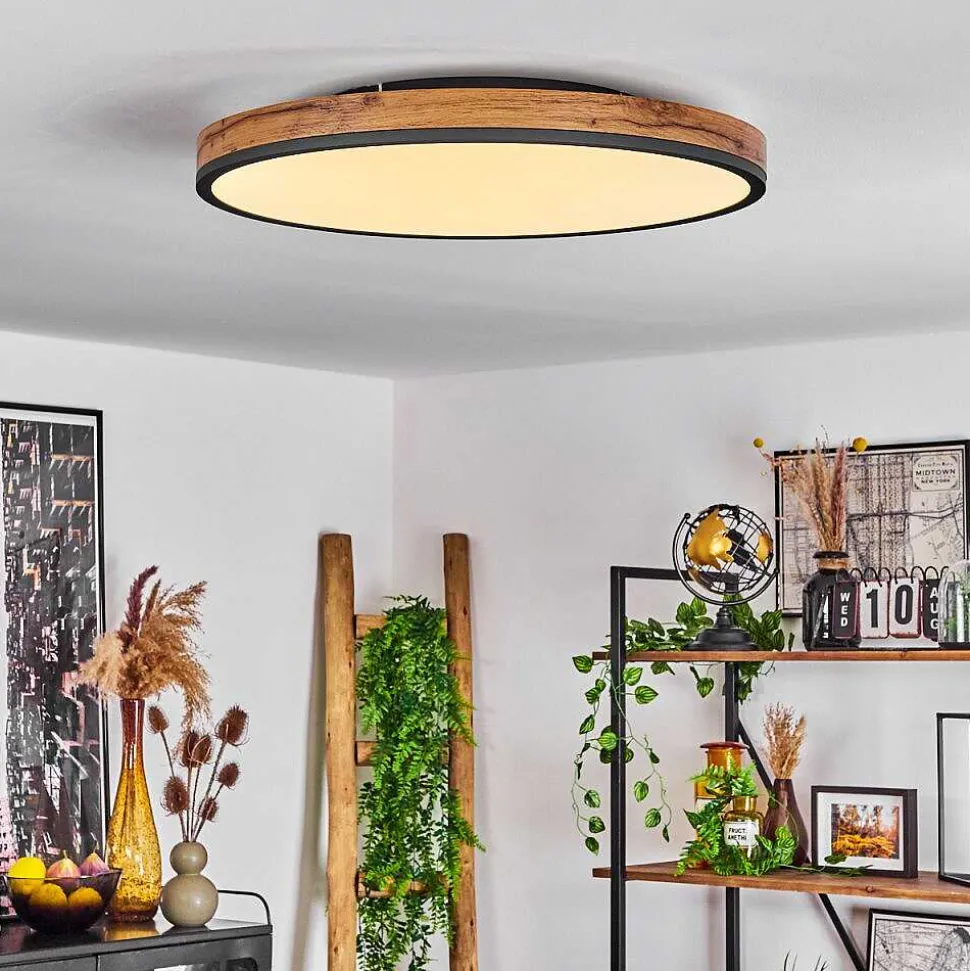 Plafonnier Salmi Led Anthracite, Brun, Couleur Bois, Noir, 1 Lumiere, Telecommandes