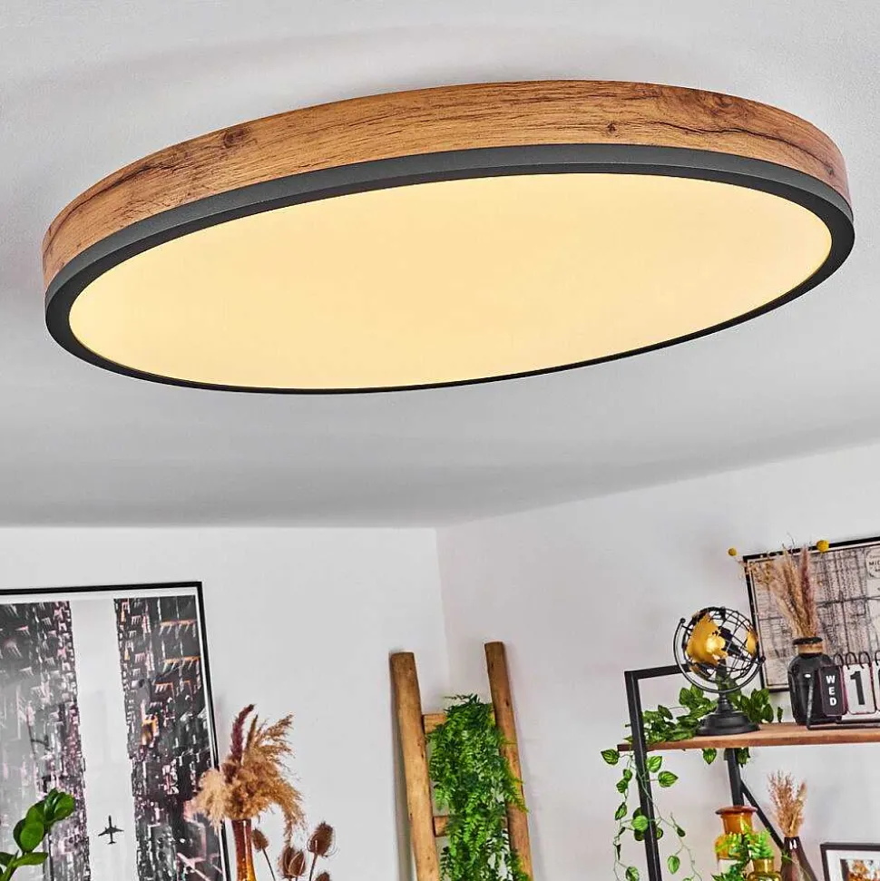 Plafonnier Salmi Led Anthracite, Brun, Couleur Bois, Noir, 1 Lumiere, Telecommandes