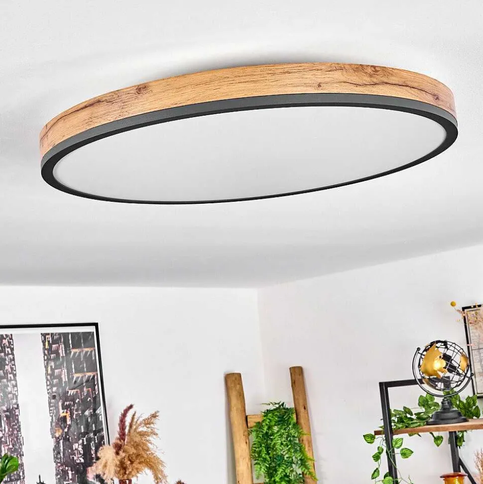 Plafonnier Salmi Led Anthracite, Brun, Couleur Bois, Noir, 1 Lumiere, Telecommandes