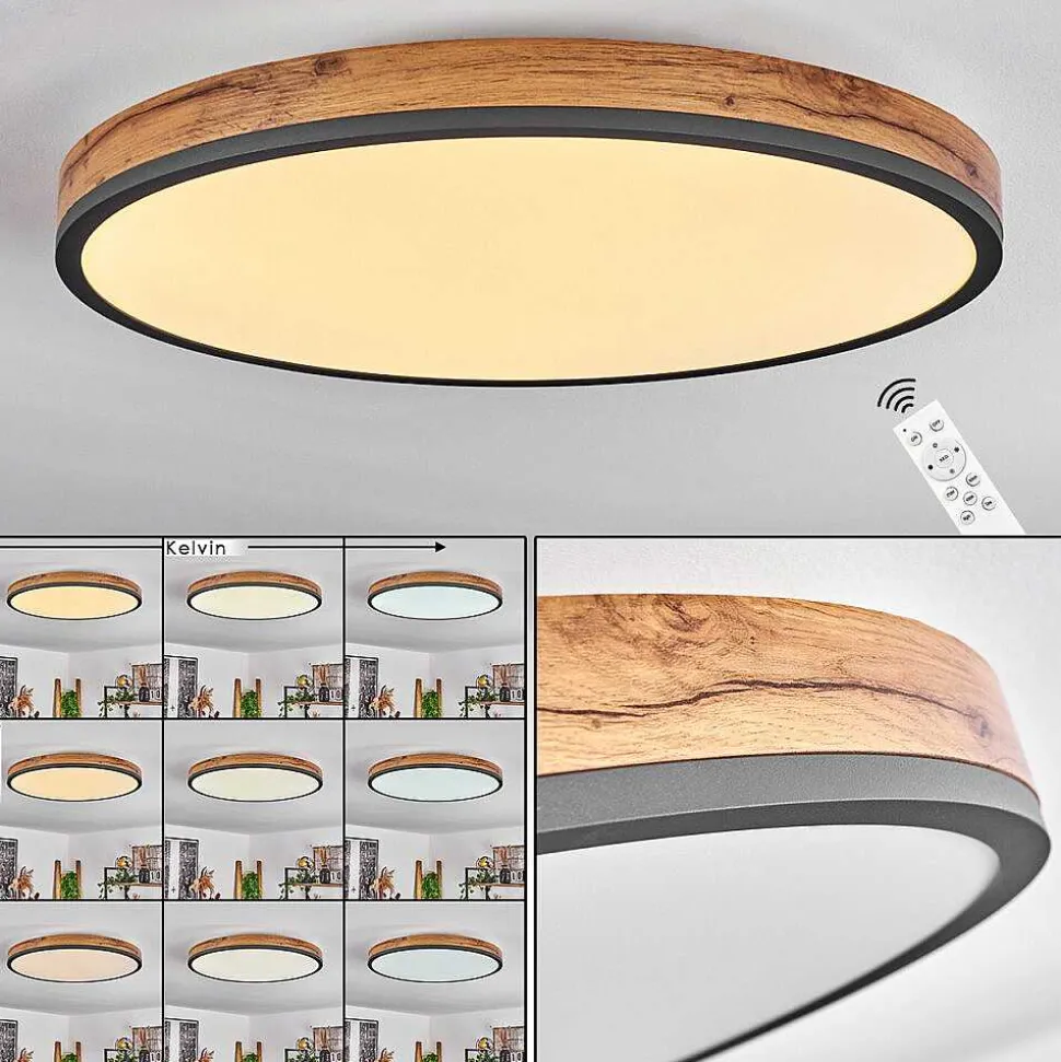 Plafonnier Salmi Led Anthracite, Brun, Couleur Bois, Noir, 1 Lumiere, Telecommandes
