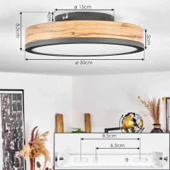 Plafonnier Salmi Led Anthracite, Brun, Couleur Bois, 1 Lumiere