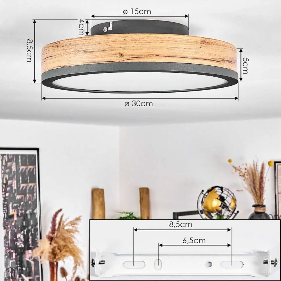Plafonnier Salmi Led Anthracite, Brun, Couleur Bois, 1 Lumiere