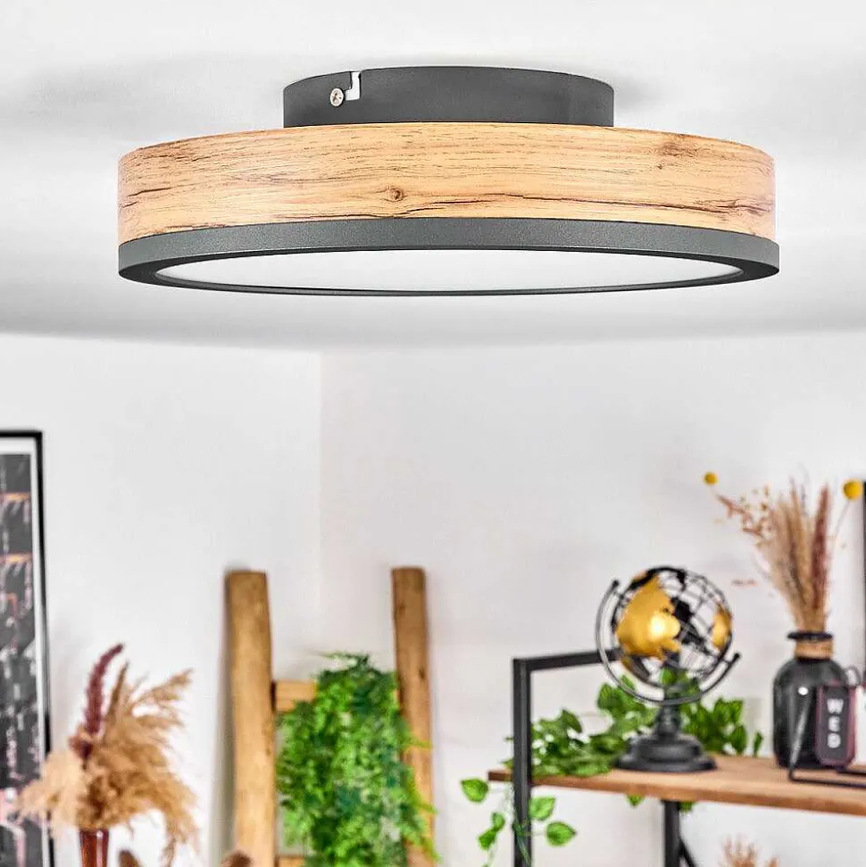 Plafonnier Salmi Led Anthracite, Brun, Couleur Bois, 1 Lumiere